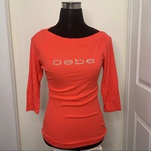 Bebe Minimalist Chic Rhinestone Detailing Logo Top